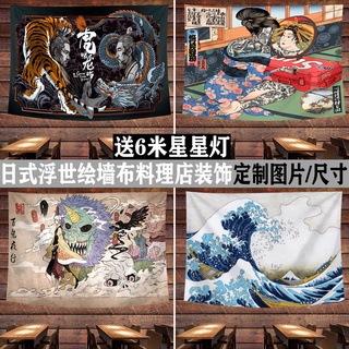 [MEI] Tela colgante de estilo japonés Ukiyo-e Geisha Hannya tela de fondo Kana tapiz de olas oceánicas Tela de decoración de estudio de tatuaje (1)