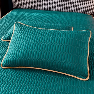 Protector de colchón de Color puro cepillado sábana acolchada sábana bajera suave ajustable Super individual Queen King Size Cadar (4)
