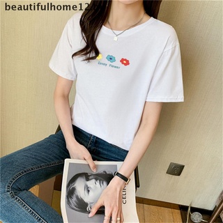 Camiseta de verano con estampado de flores de algodón de Manga corta para mujer