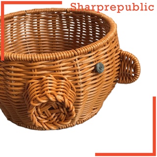 [SHARPREPUBLIC] Cesta hecha a mano lindo animales en forma de cestas de comida pan Camping Picnic cesta de almacenamiento de frutas