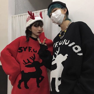 2021 Otoño Invierno Nuevo Estilo De Navidad Suéter ins Harajuku Pareja Desgaste Fawn Jersey De Punto Rojo Top De Moda C