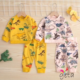 Ljw-0-24m bebé niños niñas conjuntos de ropa de dibujos animados dinosaurio impreso manga larga jersey +pantalones