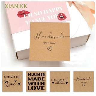 XIANIKK 50PCS 6x6cm Kraft Paper Cards For Small Business Greeting Cardstock Handmade With Love Postcard Package Decoration Online Retail DIY Supplies Gift Labels