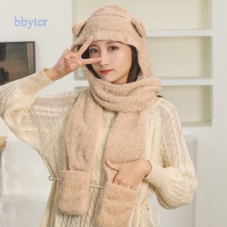 Bbyter Bear tres piezas bufanda guantes protección cuello frío y caliente todo en uno sombrero