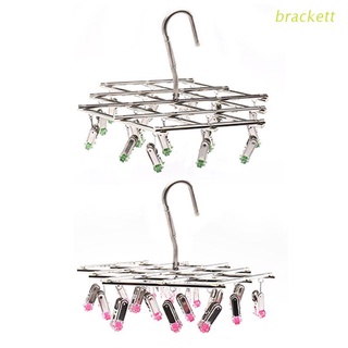 BRACK Windproof Foldable Quickly Remove Stainless Steel Laundry Clothes Drying Rack Drip Hanger with 18 Clips for Underwear Sock Glove Bra