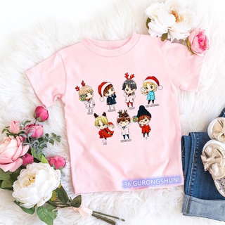 BTS Camiseta De Dibujos Animados Impresión Anime Ropa De Niño Niños Rosa T-shrits De Manga Corta Verano Top Harajuku