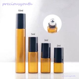 1 ml 2 ml 3 ml 5 ml 10 m ámbar Perfume vidrio rollo en botella con bola de Metal rodillo marrón aceite esencial viales delgados
