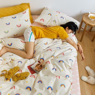 Rainbow 100% algodón 3/4in1 estilo de cama de estilo breve juego de ropa de cama plana funda de almohada impresa manta conjunto sin ningún edredón individual Quenn King Size (4)