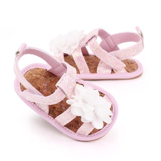 Con-zapatos planos antideslizantes, diseño de flores y lentejuelas, sandalias de suela suave para bebé niñas, blanco/gris/rosa (8)