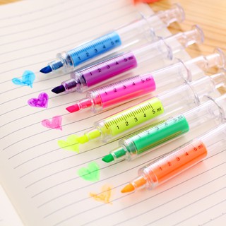 6 colores jeringa resaltador conjunto lindo marcador fluorescente bolígrafos papelería oficina suministros escolares