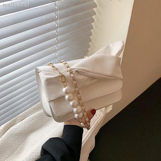 ♚卍Summer high-quality small bag 2021 new trendy women s fashion pearl chain small square bag wild underarm messenger bag