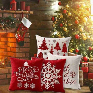 NORRED Square Christmas Decoration Cotton Linen Pillow Case Christmas Pillow Covers Bedroom Decoration Home Decor Household Couch Pillow Cover Decorative Cushion Covers (8)