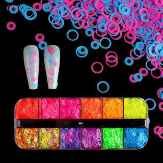 Out 12 rejillas/caja fluorescente burbuja lentejuelas resina epoxi relleno hueco forma redonda rodajas de uñas de neón arte copos