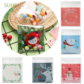 SUHE 100pcs/Set Kids Gifts Biscuit Candy Bag Wedding Favors Candy Packages Self-Adhesive Christmas Decoration New Year Party Supplies High Quality Plastic Cookie Pocket