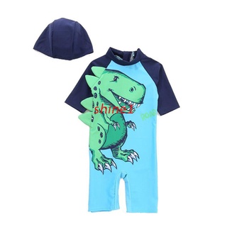 shine1 anti-uv traje de baño con dinosaurio impreso verde natación gorra de manga corta de secado rápido niños bebé niños mono jersey de buceo