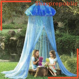 [Sharprepublic] 2xKids bebé azul medusas cama dosel mosquitera ropa de cama cúpula tienda de campaña decoración (6)