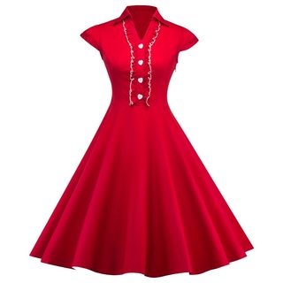 Vestido Retro Vintage de lunares para mujer adulta, ropa de primavera y verano, rojo, Rockabilly, Swing, Halloween,