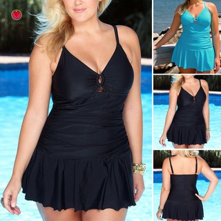 Women Plus Size Swim Dress Strappy V Neck Backless Slim Fit Bathing Suit for Summer (1)