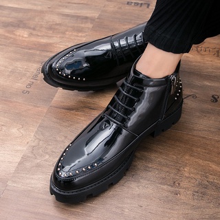botas de lluvia de goma para hombre botas de tobillo de los hombres de cuero casual botas al aire libre