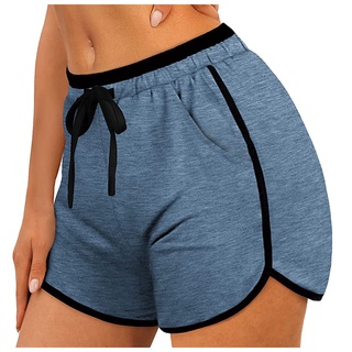 Mujer deportes Color sólido bolsillo con cordón suelto Casual pantalones cortos de Yoga (9)