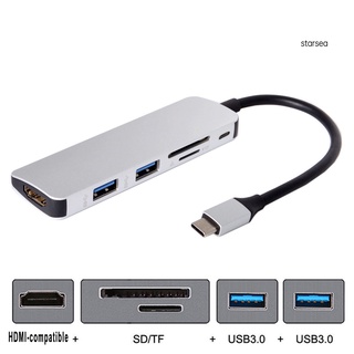 Stse 6 en 1 tipo C Hub adaptador con HDMI compatible multipuerto USB 3.0 Micro-SD TF PD lector de tarjetas (3)
