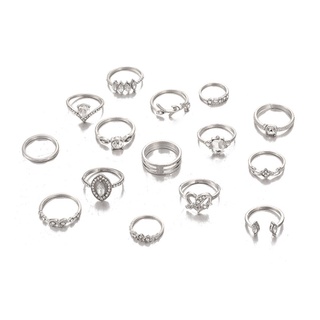 15 piezas hueco anillo personalizado hoja femenina anillo conjunto de anillos de aleación hueco conjunto de anillos