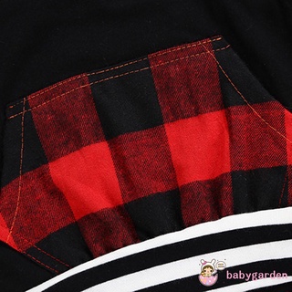 Babygarden-Baby Boys con capucha rayas canguro bolsillo Tops + pantalones rojos a cuadros 2PCS conjunto de trajes (6)