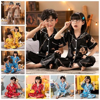 los niños pijamas para las niñas de dibujos animados de satén de seda de manga corta pantalón largo pijamas niños pijama niños ropa de dormir niño ropa de hogar trajes ropa de dormir ropa de dormir