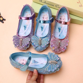 Niñas Frozen Elsa princesa zapatos de cuero suela suave antideslizante botas individuales zapatos de rendimiento de baile