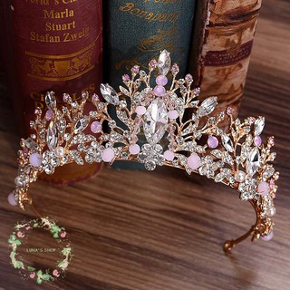 luna rosa cristal tiara oro boda corona barroca diamantes de imitación tocado bridejewelry