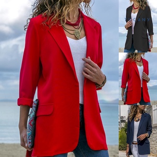 Tucany otoño mujeres moda Color sólido solapa Blazer frontal abierto manga larga traje chaqueta