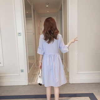 M-2xl moda rayas bordado más el tamaño suelto largo embarazada vestido de maternidad media manga cuello redondo elegante desgaste (8)