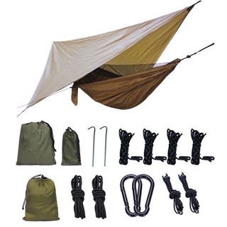 Camping Mesh Hammock Canopy Hanging Double Hammock with Mosquito Net and Rain Fly Tarp Outdoor Portable Hammocks