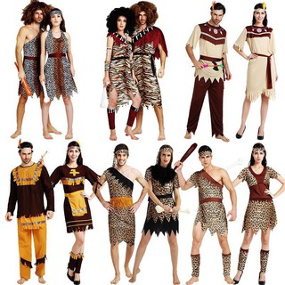 Disfraz de halloween nativo primitivo cosplay disfraces indio leopardo salvaje ropa adulto hombres y mujeres