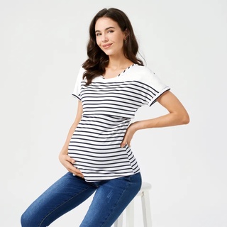 Mujer Embarazada Ropa De Maternidad Enfermería Tops Lactancia Materna Camiseta Embarazo Rayas Camisa De Manga Corta (3)