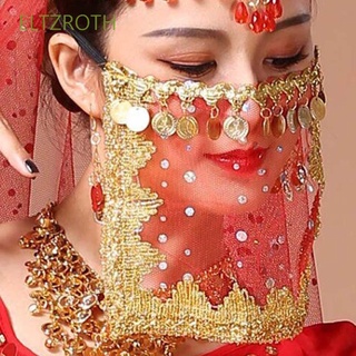 ELTZROTH Embroidered Performance Accessories Indian Dance Belly Dance Costumes Rhinestone Face Veils Women New Sequins Girl Mesh/Multicolor