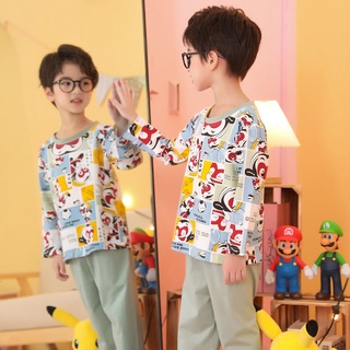 pijama conjuntos casual de manga larga camisón de dibujos animados impreso o-cuello pijamas ligero niño algodón loungewear