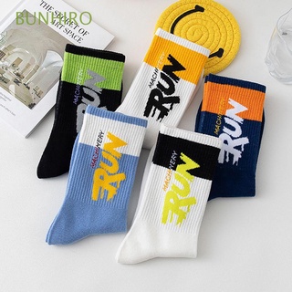 BUNHIRO Casual Letter Patterned Socks Comfortable Male Hosiery Middle Tube Socks Stripe Female Skateboard Harajuku Hip Hop Breathable Couple Socks/Multicolor