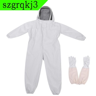 [Alta calidad] traje de apicultura de algodón profesional de cuerpo completo con capucha de velo y guantes largos (7)