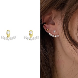 plata 925 aguja de la perla geométrica en forma de ventilador elegante pendientes de tuerca pendientes de perla elegante perla colgante (1)