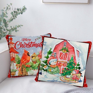 Axiaocao 2021 nueva acuarela roja de navidad almohada de lino impresión de vacaciones de dibujos animados almohada artículos para el hogar