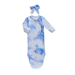 ♡Ed✪Saco de dormir para bebé y tocado, estampado atado estampado de manga larga frontal abierto saco de dormir, azul/rosa/