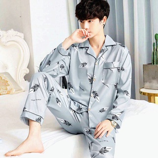Pijamas de los hombres con algodón masculino de dos piezas de manga larga cardigan QingZhongNian lei 10.28
