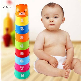 9pcs bebé niños niños juguete educativo bloque de construcción figuras letras plegable copa pagoda regalo