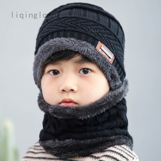 Liqinglomng padre niño cálido invierno gorros de punto sombrero y bufanda para 3-12 años niñas y niños estudiantes sombreros