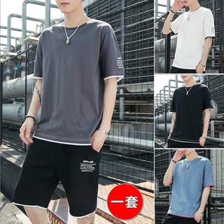 Conjunto de dos piezas cuello redondo manga corta camiseta masculina verano marea marca Casual suelto