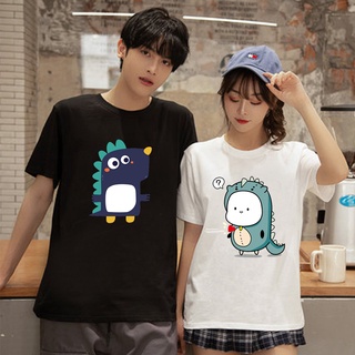 Lindo dinosaurio verano nueva pareja camisas de impresión de dibujos animados camiseta de manga corta 4133