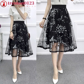 trenton0123 Women Summer Fashion Mesh Printing High Waist A-line Tutu Skirt