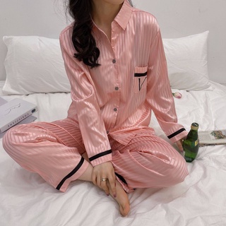 Victoria's Secret 2021 Manga Larga Ropa De Dormir Mujeres Seda Satén Color Puro VS Pijama