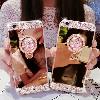 for OPPO Realme C15 C12 C11 5 5i 6 6i C2 3 2 Pro R17 A1K Find X A83 A77 A71 A79 A73 A75 F5 F7 A59 F1S A57 A39 R11S Plus Bling Glitter Case with Diamond Ring Holder Rhinestone Make Up Mirror Protection Cover